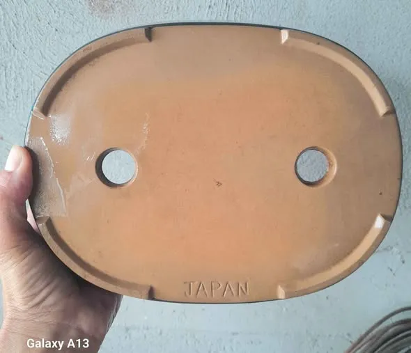 Chậu bonsai gốm Nhật men xanh dáng oval