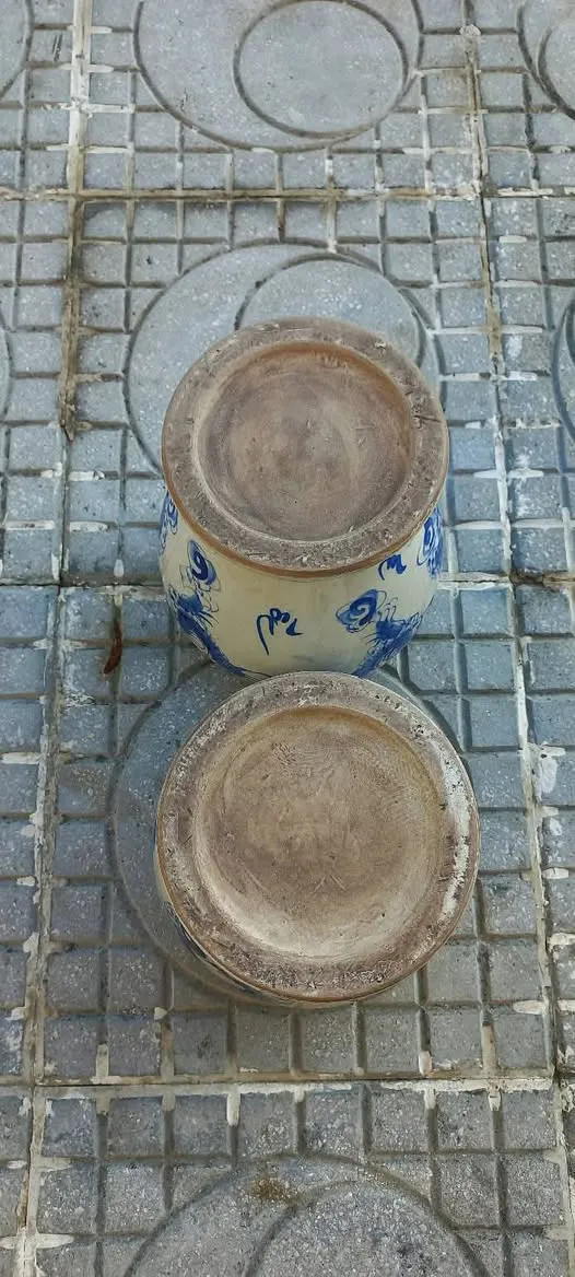 Cặp chóe men lam thời bao cấp, tích song long chầu nhật