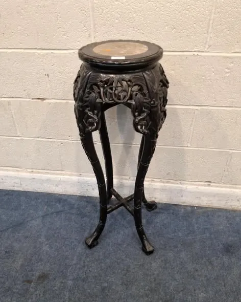 Đôn gỗ Hoàng hoa lê mặt đá cẩm thạch, giằng chữ thập, cao 91cm