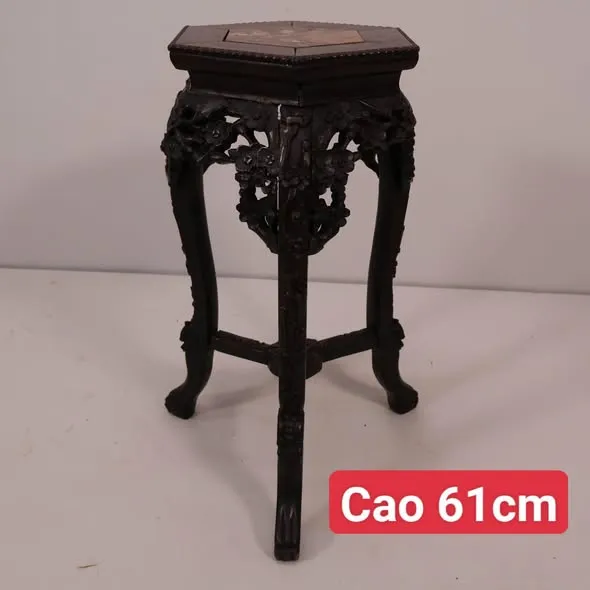 Đôn gỗ lục giác mặt đá, cao 61cm