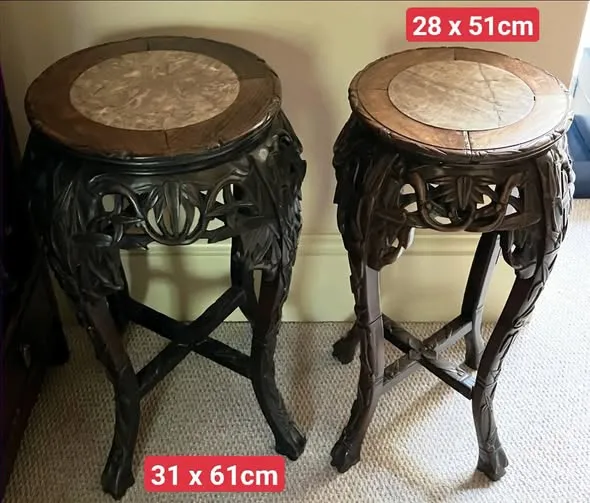 Bộ 2 đôn gỗ tròn mặt đá cẩm thạch (61cm và 51cm)