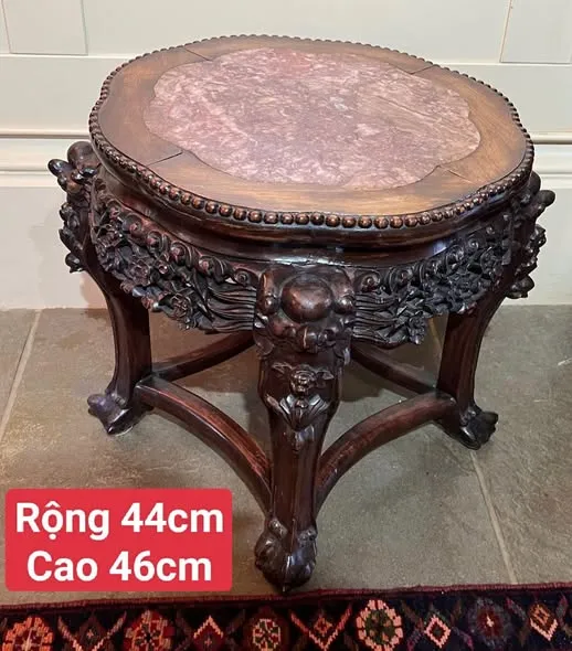 Đôn gỗ thấp mặt đá tròn, rộng 44cm