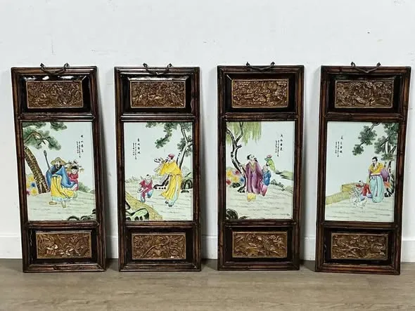 Bộ 4 tranh sứ phấn thái phong cách Dân Quốc