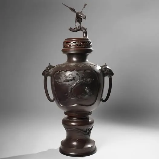 Lư hương đồng Nhật Bản, nắp núm đại bàng, cao 82cm