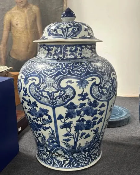 Choé hoa lam có nắp, cao 58cm
