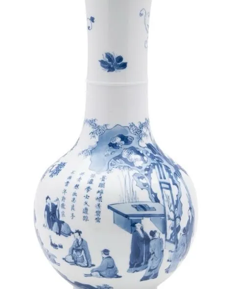 Bình tỏi hoa lam đề tài "Cao sĩ", cao 28cm