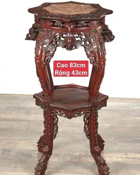 Kỷ cao gỗ hai tầng, mặt đá, cao 83cm