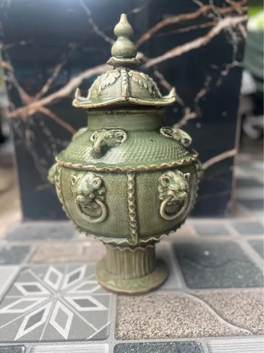 Chum gốm Tàu men rạn có nắp
